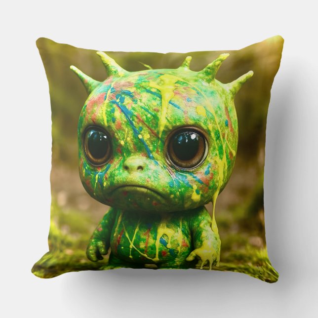 Green Goo Monster - Creepy Niedlich Canvas Print Kissen (Vorderseite)