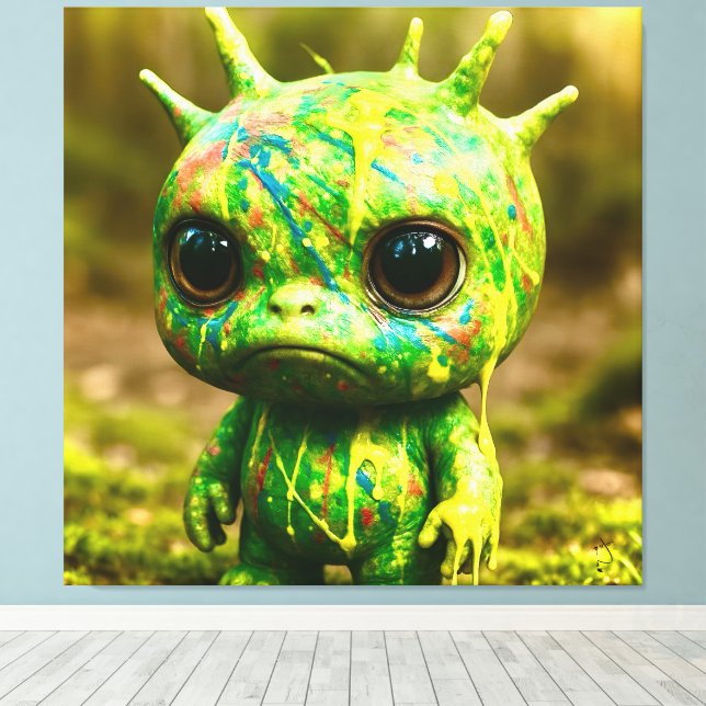Green Goo Monster - Creepy Niedlich Canvas Print Leinwanddruck (Insitu (Holzboden))