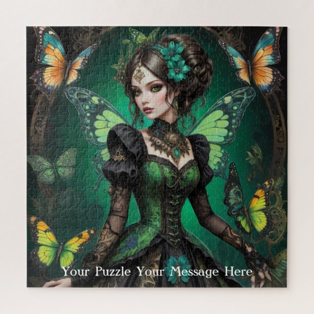 Green Gothic Butterfly Girl Puzzle (Vertikal)