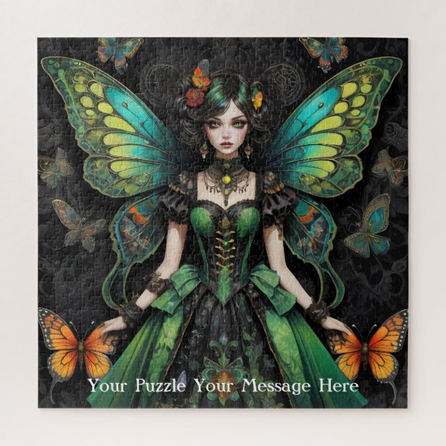 Green Gothic Butterfly Girl Puzzle (Vertikal)