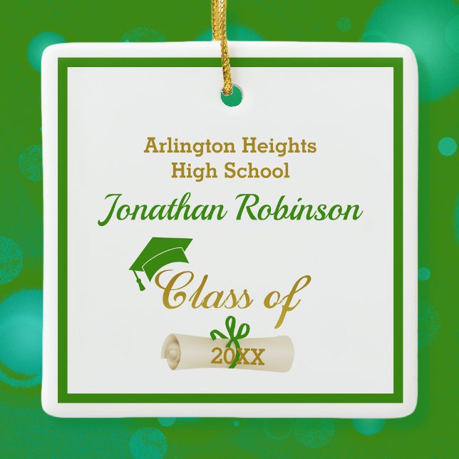 Green Grad Cap und Diploma Keramik Ornament (Von Creator hochgeladen)