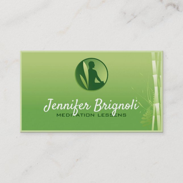 Green Gradient Bamboo Meditation Lessens Card Visitenkarte (Vorderseite)