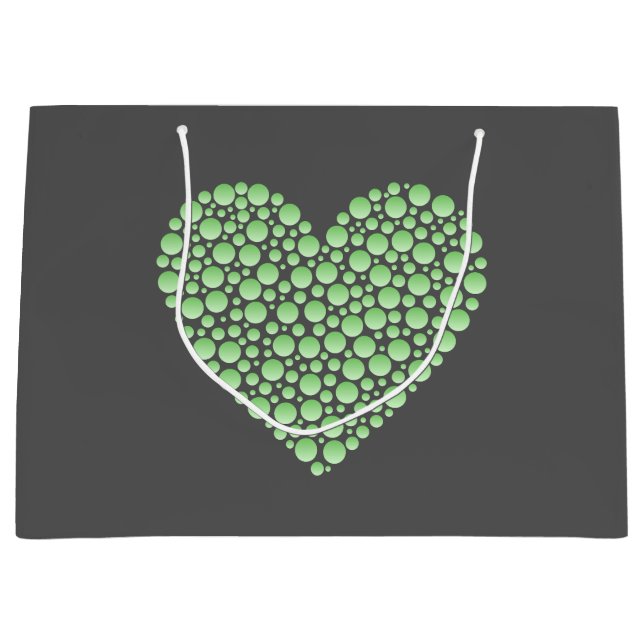 Green Gradient Heart Circles – Dark Grey Minimal  Große Geschenktüte (Vorderseite)