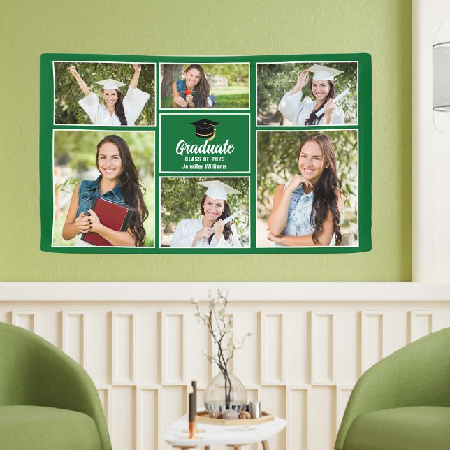 Green Graduate Foto Collage 2025 Graduation Party Banner (Von Creator hochgeladen)