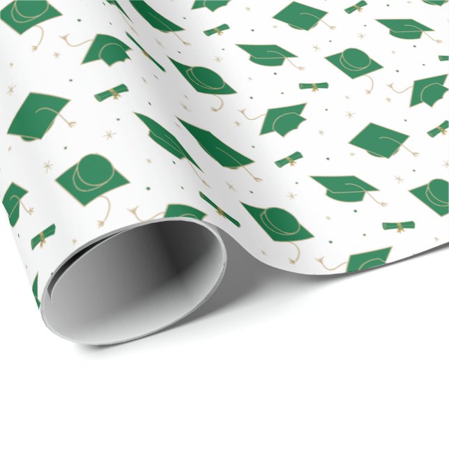 Green Graduation Cap Toss Geschenkpapier (Rolleneckpunkt)