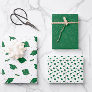 Green Graduation Cap Toss Geschenkpapier Set