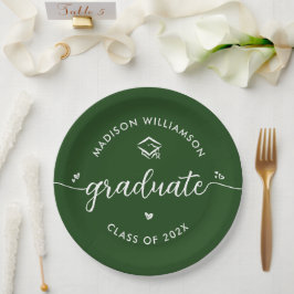 Green Graduation Script Hearts Cap Icon Modern Fun Pappteller
