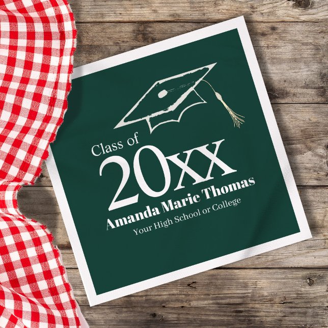 Green Graduation Script Name Class Year Design Serviette (Green graduation napkin styled with coffee cup, custom name and class year design)