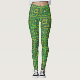 Green Granny Square Muster Leggings
