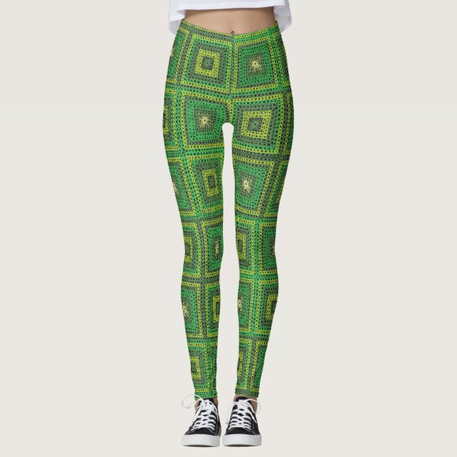Green Granny Square Muster Leggings (Vorderseite)