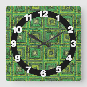 Green Granny Square Muster Quadratische Wanduhr