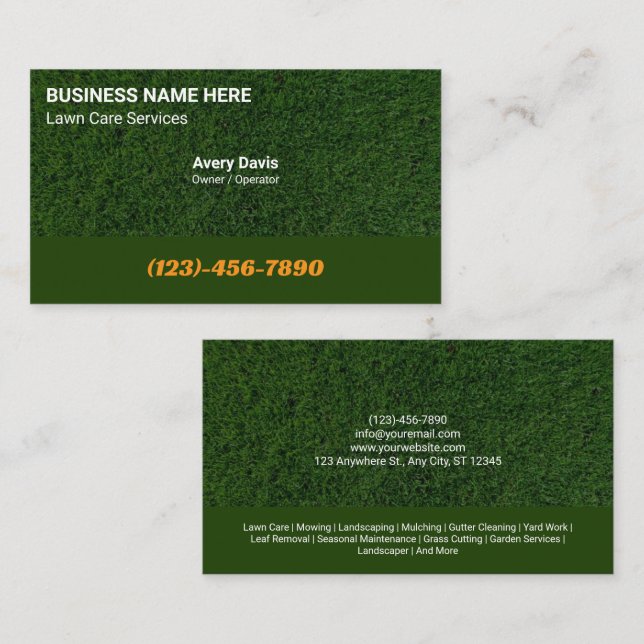 Green Grass Lawn Care Landscaping Tree Service Visitenkarte (Vorne/Hinten)