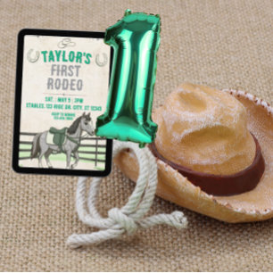 Green Grau 1. Rodeo mit Pferdegeburtstag Einladung