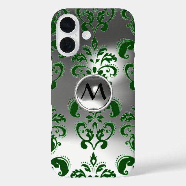 GREEN GRAU WHITE DAMASK GEMSTONE MONOGRAM Floral Case-Mate iPhone Hülle (Rückseite)