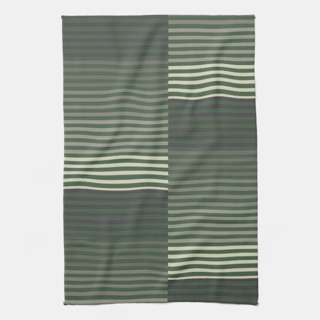 Green, Gray, Black, Cream Stripes Geschirrtuch (Vertikal)