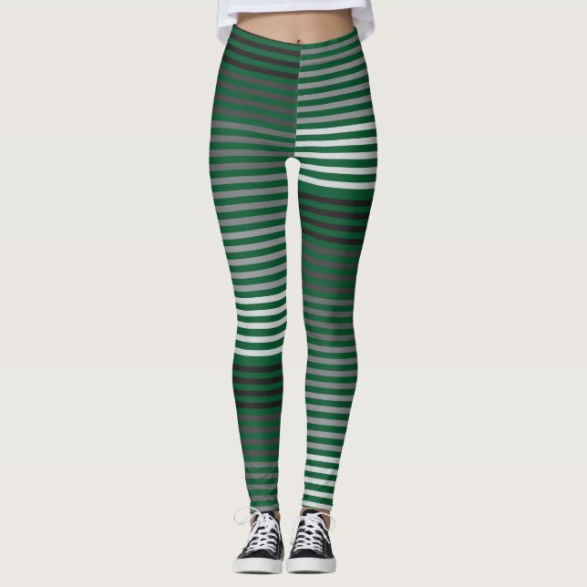 Green, Gray, Black, White Stripes Leggings (Vorderseite)