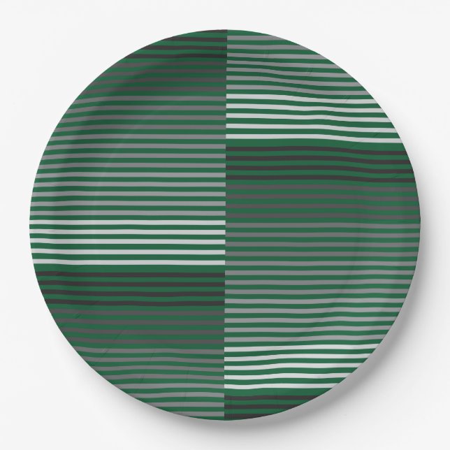 Green, Gray, Black, White Stripes Pappteller (Vorderseite)