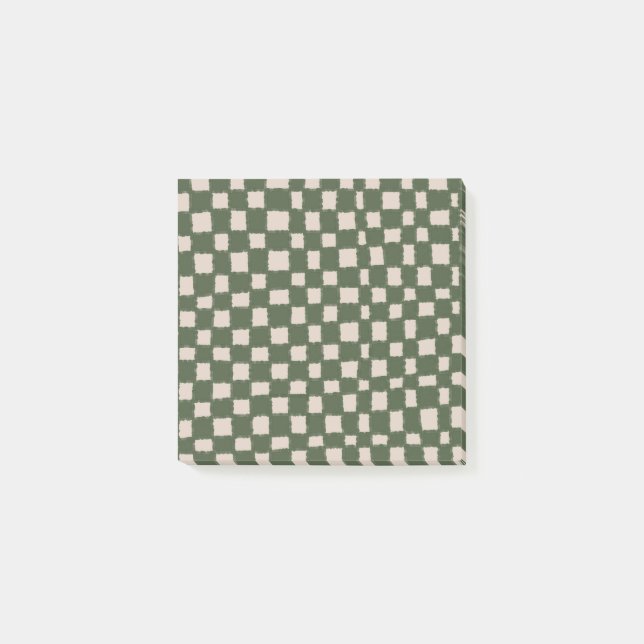 Green Gray Checkered Checkerboard Muster Post-it Klebezettel (Vorderseite)
