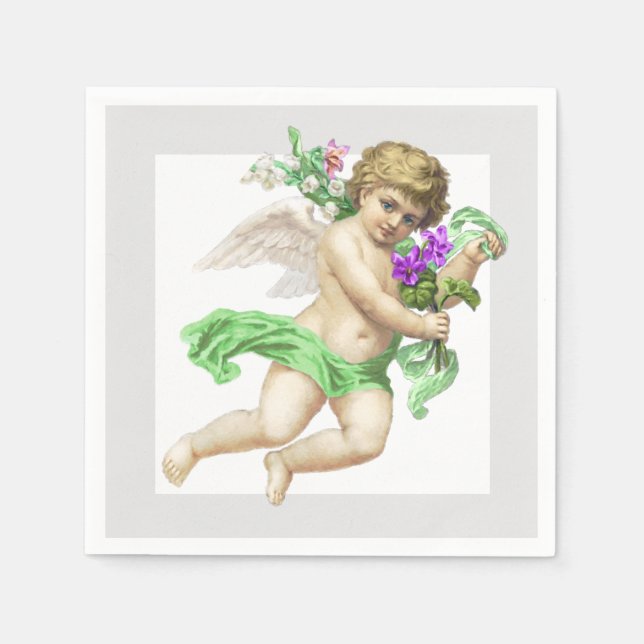Green Gray Cherub Angel Paper Napkin Serviette (Vorderseite)