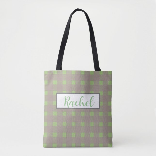 Green Gray Gingham Personalisiert (Vorderseite)