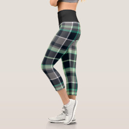 Green Gray Kariert Tartan Pattern Capri Leggings