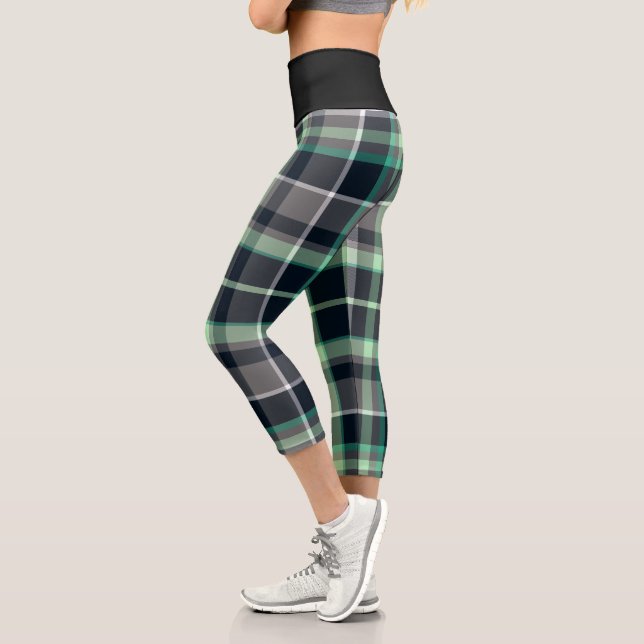 Green Gray Kariert Tartan Pattern Capri Leggings (Links)