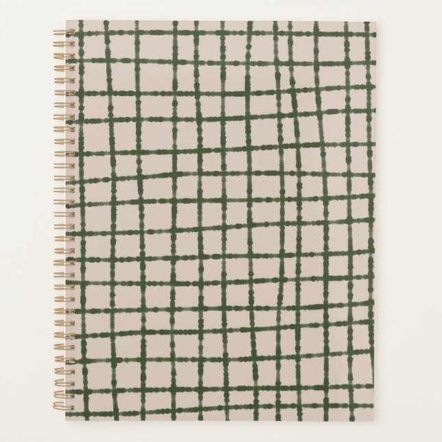 Green Gray Karo Muster Modernes & Minimalistisches Planer (Vorderseite)