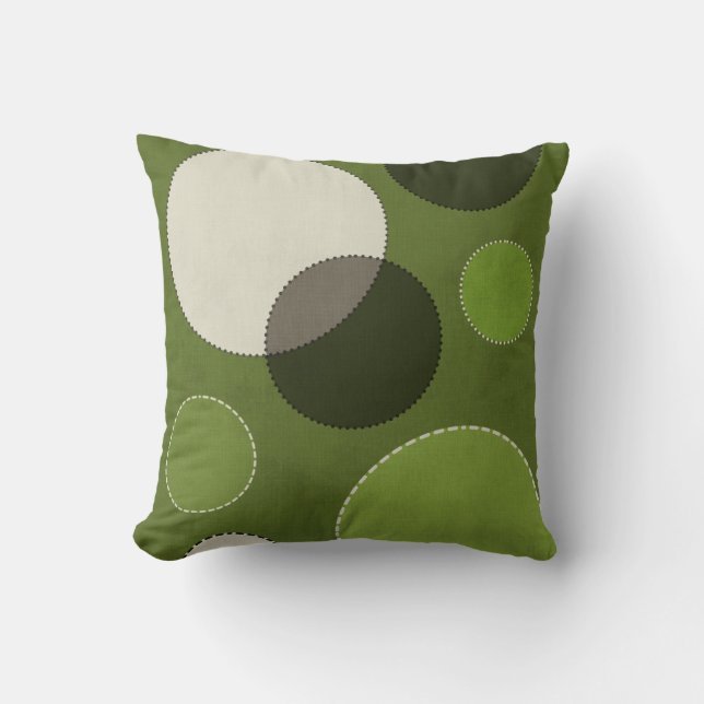 Green Gray Polka Dot Abstrakt Kissen (Vorderseite)