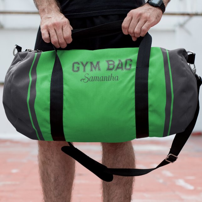 Green & Gray Sport Typography Gym Bag Custom Name Duffle Bag (Von Creator hochgeladen)