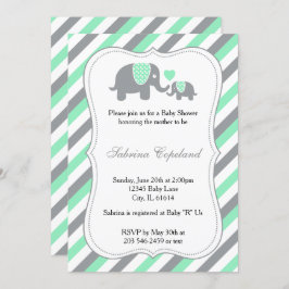 Green & Gray Stripes Baby Elephant | Babydusche Einladung