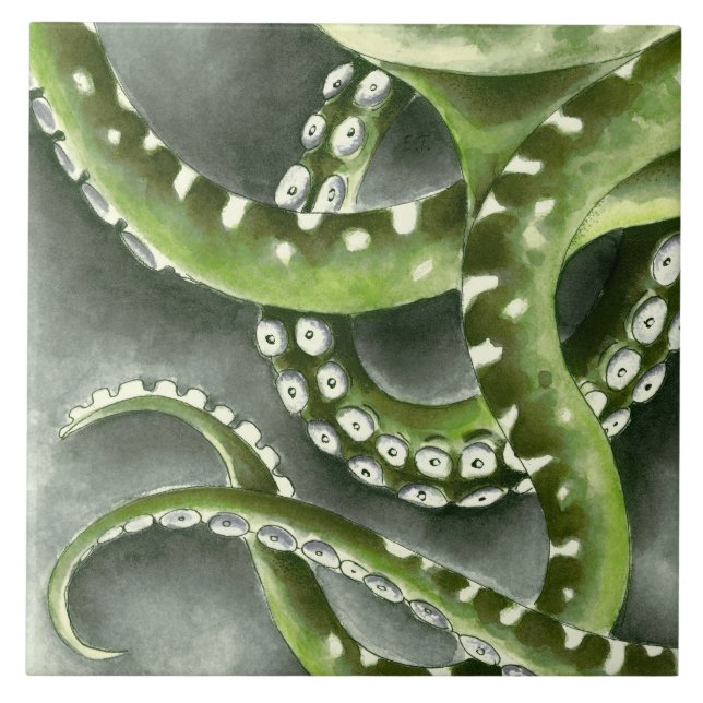 Green Gray Tentacles Fliese (Vorderseite)