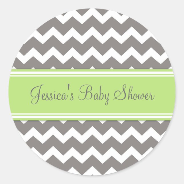 Green Gray Zickzack Baby Shower Pflegeaufkleber Runder Aufkleber (Vorderseite)
