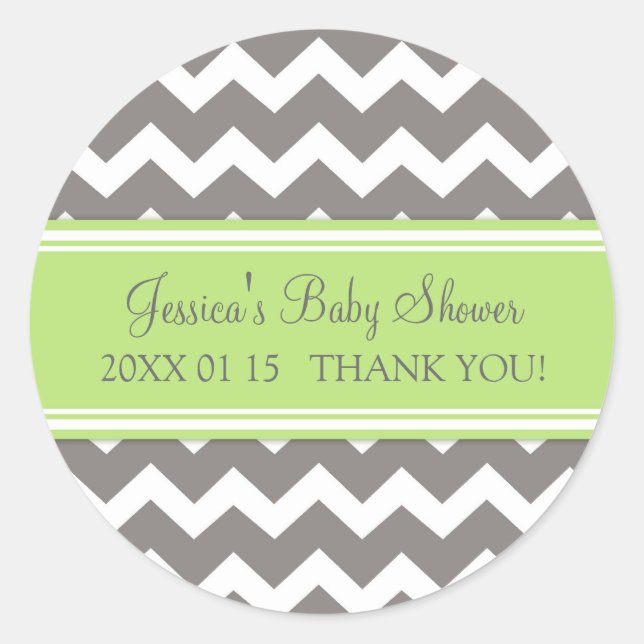 Green Gray Zickzack Baby Shower Pflegeaufkleber Runder Aufkleber (Vorderseite)
