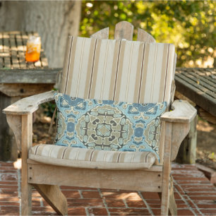 Green Grey Blue Aquamarin Ochre Taupe Brown Tribal Kissen Für Draußen