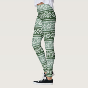 Green Grey Christmas Poinsettia Imitate Strick Pat Leggings