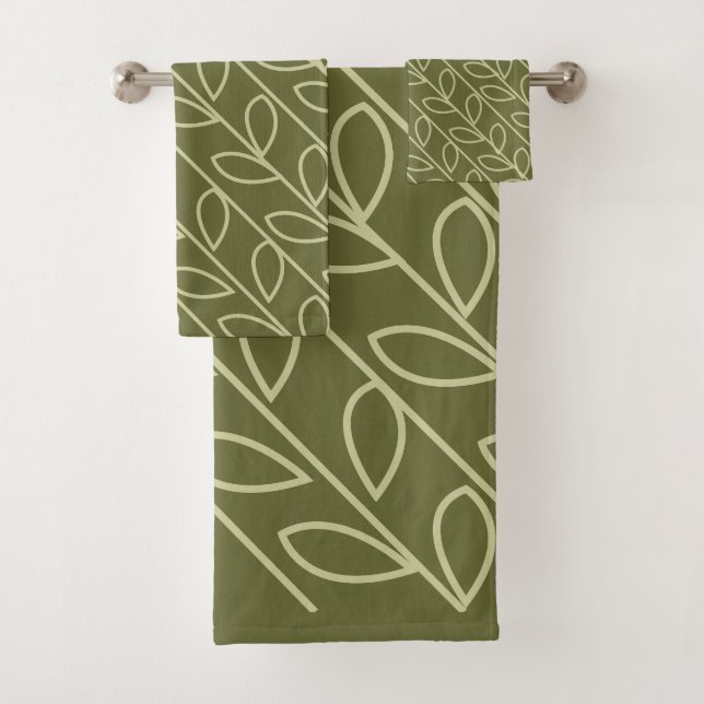 Green Grey Color Floral Leaf Muster Badhandtuch Set (Insitu)