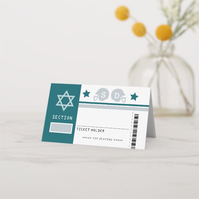 Green Grey Football Ticket Bat Mitzvah Sitzplatz Platzkarte (Vorderseite)