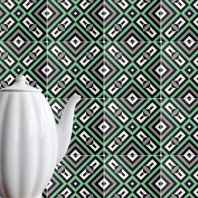 Green Grey Schwarz-weiß Op Art Geometric Strichen Fliese (Von Creator hochgeladen)