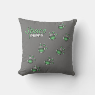 Green & Grey "Space Puppy" Paw Prints Pillow Kissen