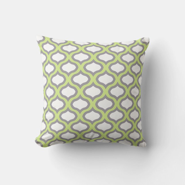 Green & Grey Tile Ogee Waves Kissen (Vorderseite)