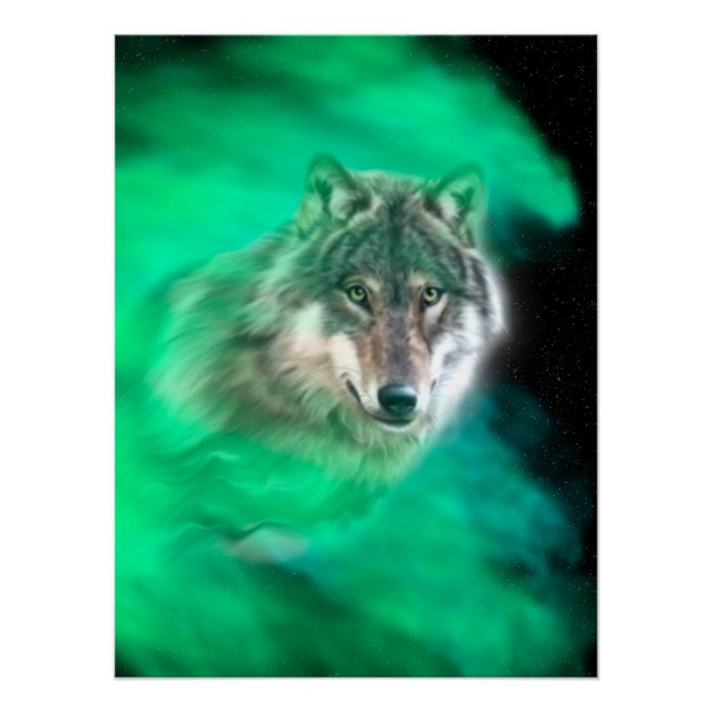 Green Grey Wolf Spirit Animal Glossy Poster (Vorderseite)