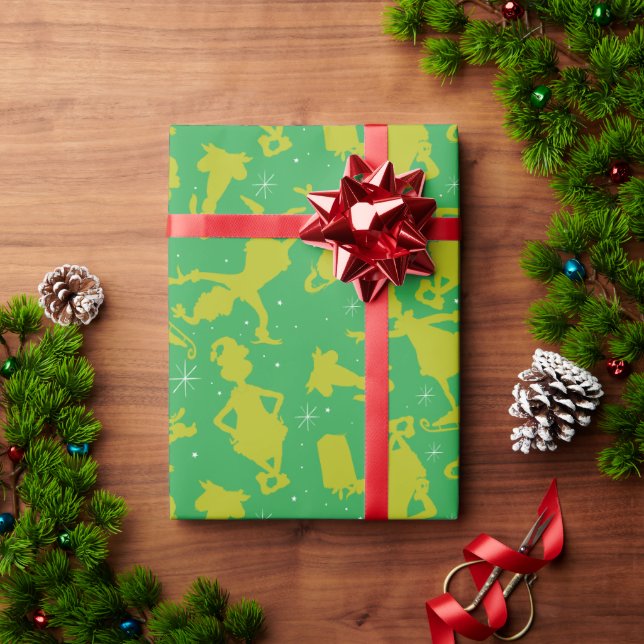 Green Grinch Ice Skaten Pattern Geschenkpapier (Feiertagsgeschenk)
