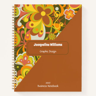 Green Groovy 60s 70s Floral Swirls II Notebook Notizbuch