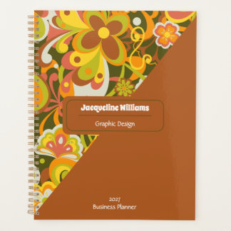 Green Groovy 60s 70s Floral Swirls II Notebook Planer