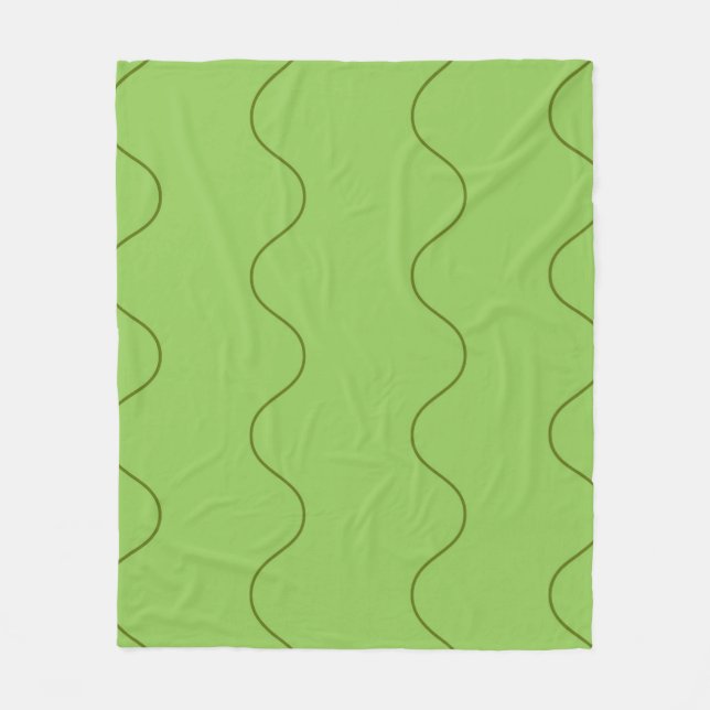 Green Groovy Wavy Line Abstrakt Modernes Minimalis Fleecedecke (Vorderseite)