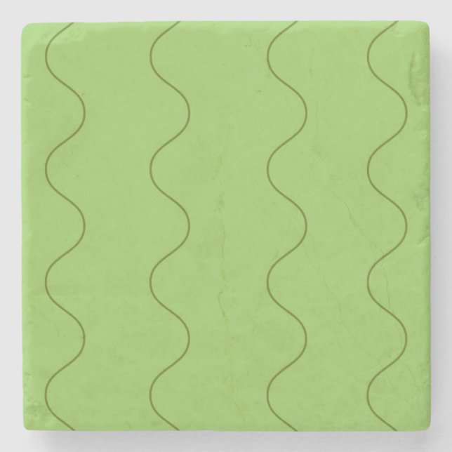 Green Groovy Wavy Line Abstrakt Modernes Minimalis Steinuntersetzer (Vorderseite)