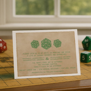 Green Grunge D20 Dice Gamer Wedding Einladung