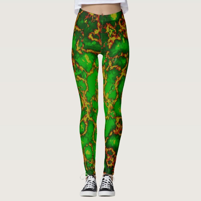 Green Grunge Fraktal Leggings (Vorderseite)