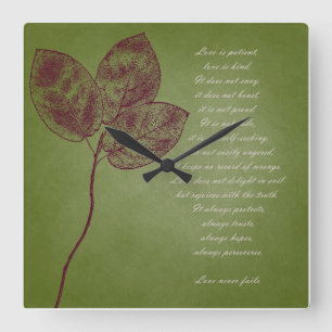 Green Grunge Leaves Quadratische Wanduhr