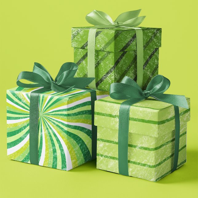 Green Grunge Stripes St. Patrick's Day Set von 3 Geschenkpapier Set (Green Grunge Stripes St. Patrick's day set of 3 Wrapping Paper Sheets)